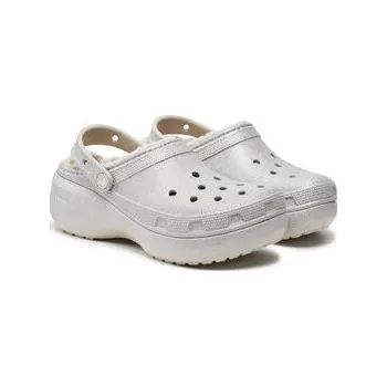 Dámské pantofle Nazouváky Crocs Classic Platform Glitter Lined Clog W 210413 Stříbrná 42_43