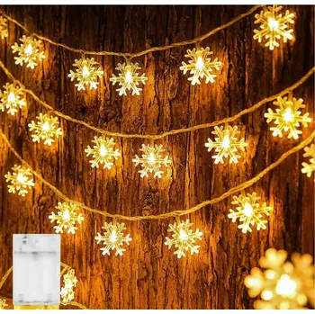 Vánoční dekorace Vánoční LED řetěz - 5 m - 50 LED - SNĚHOVÁ VLOČKA - TEPLÁ BÍLÁ (Značka: HAPPY LIFT)