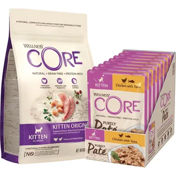 Krmivo pro kočku Balíček pro koťátka Wellness Core granule 300g + 6 kapsiček