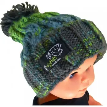 Rybářské oblečení R-SPEKT Dětský Kulich Maxi PomPom Beanie Šedozelený - L