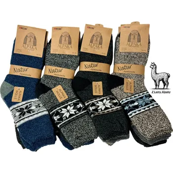 Pánské thermo vlněné ponožky z alpaky sada 3 páry s vločkou modrá, grafitová, šedá 43-47