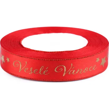 Stuha Vánoční saténová stuha Veselé Vánoce šíře 20 mm
