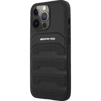 Pouzdro na mobilní telefon AMG Leather Debossed Lines Zadní Kryt pro iPhone 14 Pro Černý