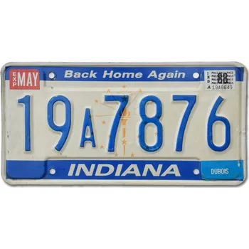 Plechová cedule Americká SPZ Indiana Back Home Again