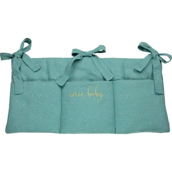 Dětská postýlka ENIE BABY mušelínový kapsář petrolejový se zlatými puntíky