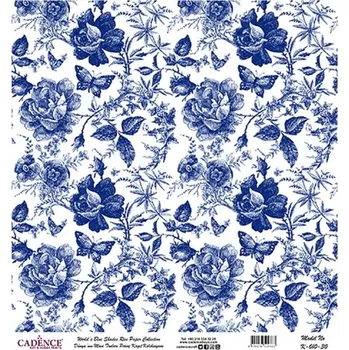 Umělecký papír Rýžový papír Cadence v roli 30x30 cm - Modré růže -