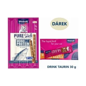 Pamlsek pro kočku Vitakraft Pure Stick cat 4 x 5 g treska+ dárek Vitakraft cat drink taurine+Flavour