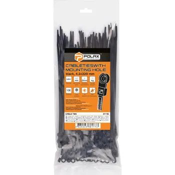 Izolační páska Polax Stahovací pásky kabelové s montážním kroužkem 4,2x220mm 100ks černé