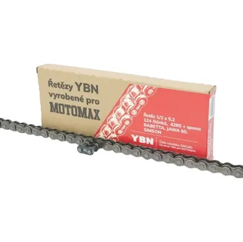 Řetěz MOTOMAX, s.r.o. Řetěz 1/2 x 5,2 - 124 článků, YBN-MOTOMAX 428S + spona, BABETTA, JAWA 50, SIMSON *M