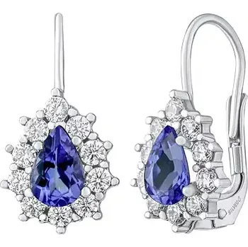 Náušnice Zlaté náušnice kapky KRISTIN z bílého zlata s přírodním tanzanitem a čirými topazy SILVEGOG31866TNZGW