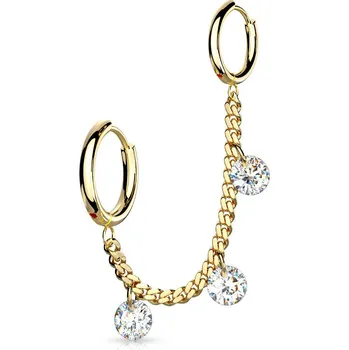 Náušnice Dvojitá zlacená náušnice kroužky spojené řetízkem se zirkony