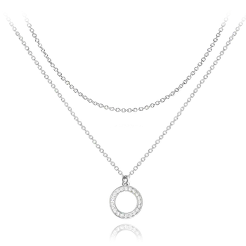 Náhrdelník MINET Dvojitý stříbrný náhrdelník KROUŽEK s bílými zirkony