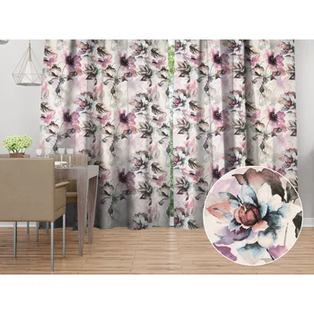 ubrus Sametový závěs Tamara TMR-050 Abstraktní fialové květiny na smetanovém 145x140 cm