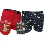 SET: Vánoční Boxerky FANNIFEN - Červený Pejsek a Modrý Vzor (2 Kusy)G5180 Velikost: 3XL