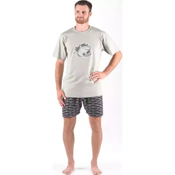 Pánské oblečení GINA pánské pyžamo krátké pánské, šité, s potiskem Pyžama 2024 79170P šedá černá S