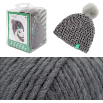 kreativní sada Rico design sada na výrobu šedé háčkované čepice s bambulí