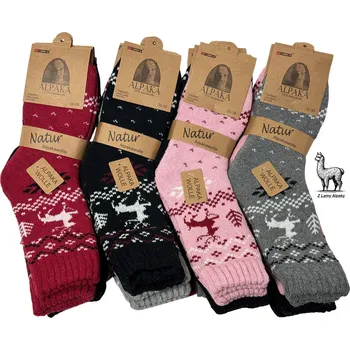 Dámské ponožky Dámské vlněné ponožky Lama Alpaka sada 3 páry s vánočním vzorem sobů šedá, růžová, černá 39-42