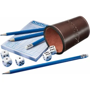 Desková hra Nůž Schmidt Spiele s koženým kelímkem na kostky, hra v kostky