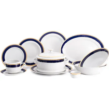 Jídelní set Leander - Sabina - kobalt + zlatý cop
