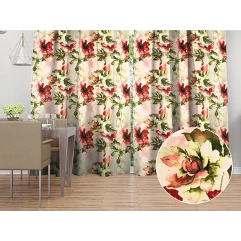 ubrus Sametový závěs Tamara TMR-051 Abstraktní červené květiny na žlutobéžovém 145x140 cm