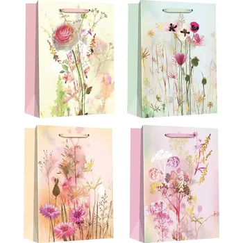 Dárková taška Taška dárková květiny se zlatou ražbou L 26 x 32 x 12 cm