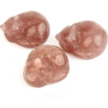 Přírodní kámen Jahodový křišťál kočka soška cca 38mm