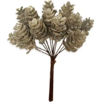 Vánoce Šišky malé glitr - platina - 12 ks