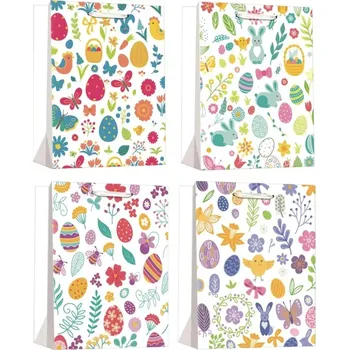 Dárková taška Taška papírová velikonoční se stříbrnou ražbou M 18 x 23 x 10 cm-1 12549 Taška papírová velikonoční se stříbrno