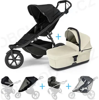 Kočárek Set 5v1 Thule Urban Glide 3 Black + korbička Soft beige + pláštěnky + ochranná síť