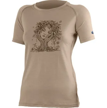 Dámské tričko Lasting FLORA dámské merino triko s tiskem, hnědé M