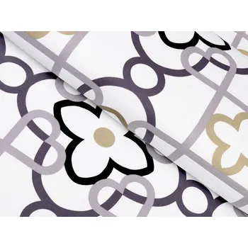 Bavlněná látka/plátno Sandra SA-420 Šedý a khaki designový vzor na bílém - šířka 220 cm - 2.JAKOST