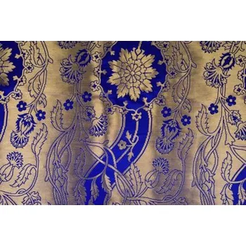 Zlatohlav z Memlingova triptychu, ručně tkané hedvábí se zlatou nití, modrý, sartor.cz