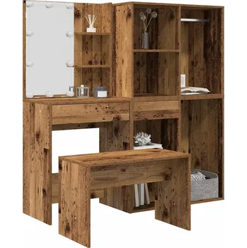 Toaletní stolek Set toaletního stolku s LED staré dřevo kompozitní dřevo Hnědá 3329181