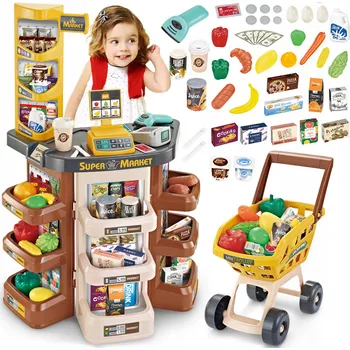 Hra na obchod Kamari Supermarket pro děti Stragan s doplňky Hnědý