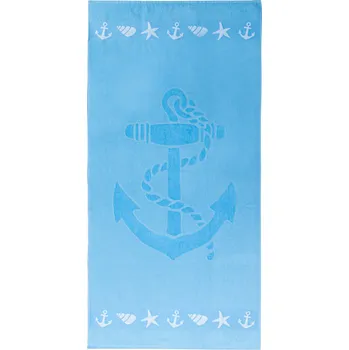 Ručník Plážová osuška KOTVA A MUŠLE 70 x 140 cm světle modrá, 100% bavlna
