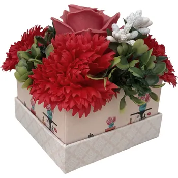umělá květina made by ANTEROS Dekorace Mýdlová kytice v miniboxu Laura Red