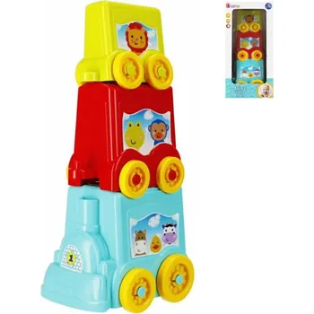 Hračka pro nejmenší Bam Bam Baby vláček mašinka se 2 vagóny vzdělávací zvířata pro miminko