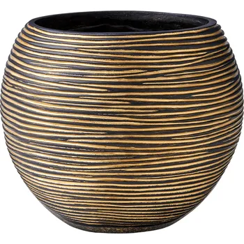 Květináč Capi Nature Rib Vase Ball Black Gold Ø 12 cm / V 10 cm
