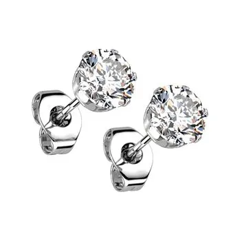 Náušnice OPN1900-05 Ocelové náušnice - čiré zirkony 5 mm