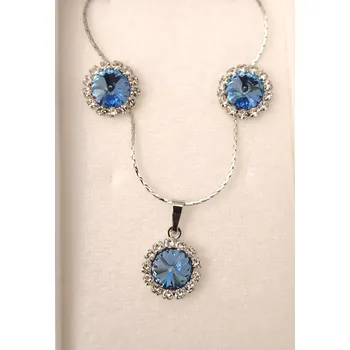 Souprava šperků Modré kytičky se SW kamínky (Společenská sada šperků, rhodiovaná)