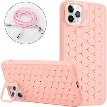 Pouzdro na mobilní telefon Kryt na iPhone 14 Pro Honeycomb s podporou MagSafe a šňůrkou na krk růžový