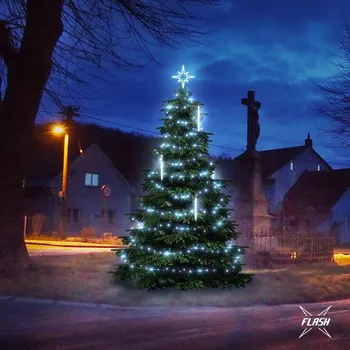 Vánoční stromek DECOLED LED světelná sada na vánoční stromy vysoké 3-5 m, ledová bílá s Flash a padající sníh