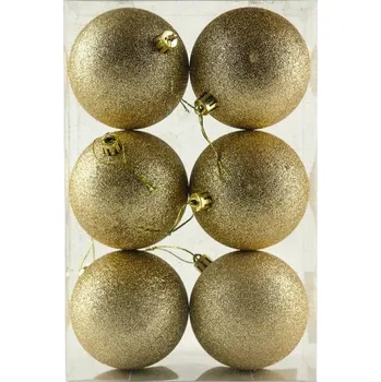 Velikonoční dekorace DECOLED Plastové koule, prům. 8 cm, šampaň, 6x glitter