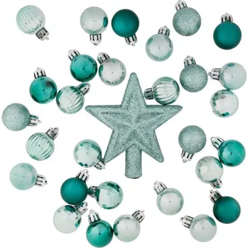 Velikonoční dekorace DECOLED Sada ozdob, 29x 3cm koule, 1x glitter špice, nefritově zelená