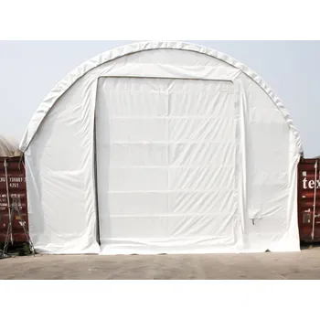 Zahradní stan Přístřešek na lodní kontejnery | Šířka 8 m | Délka 6 m Barva: Bílá, Čelo s vraty: Ne