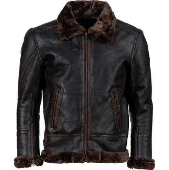 Pánský bomber Pánská Kožená Zimní Bunda BomberFur Leo Pilot Brown Brixton Hnědá Velikost: 3XL