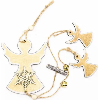 Velikonoční dekorace DECOLED Závěsná dřevěná dekorace, tři andělé, 43 cm