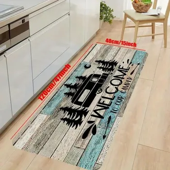 Příslušenství ke karavanu Koberec sametový s motivem karavanu - bílý lem, 120x40cm