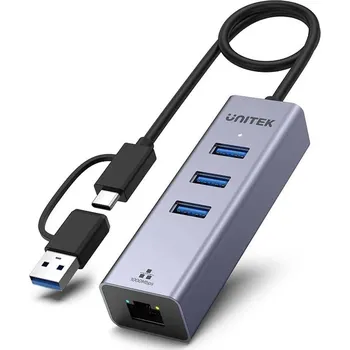 USB hub Unitek Hub USB C 4v1 Ethernet 3 x USB A 5 Gb/s s adaptérem USB A