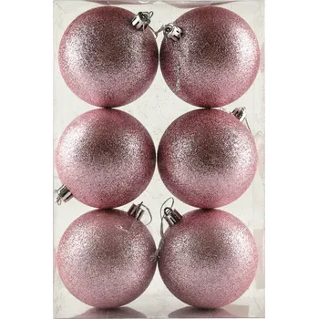 Velikonoční dekorace DECOLED Plastové koule, prům. 8 cm, jemně růžová, 6 x glitter